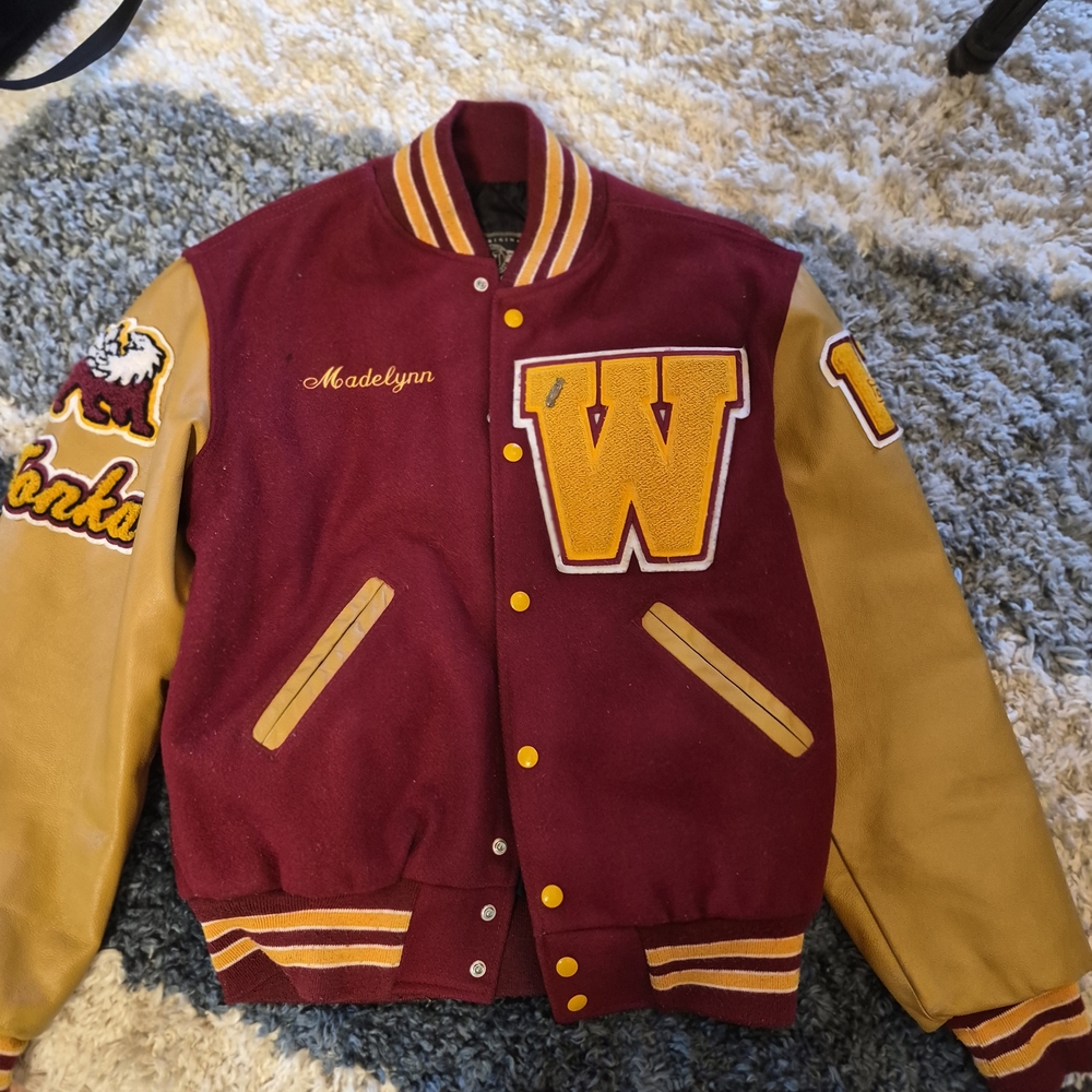 Maroon and Gold Letterman Jacket with W Patch